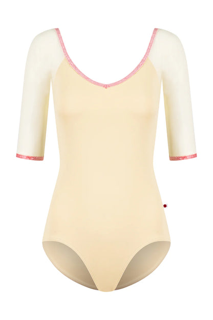 Nina Mesh Half Sleeve Leotard - Vanilla