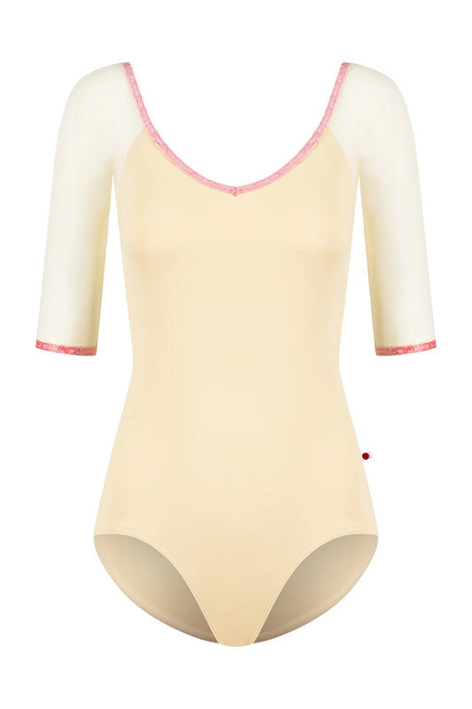 Nina Mesh Half Sleeve Leotard - Vanilla