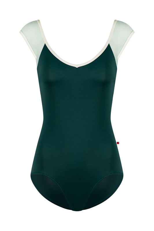 Nina Mesh Cap Sleeve Leotard - Kale/Antique