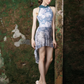 Dramatic High Low Skirt in Moody Blues Print
