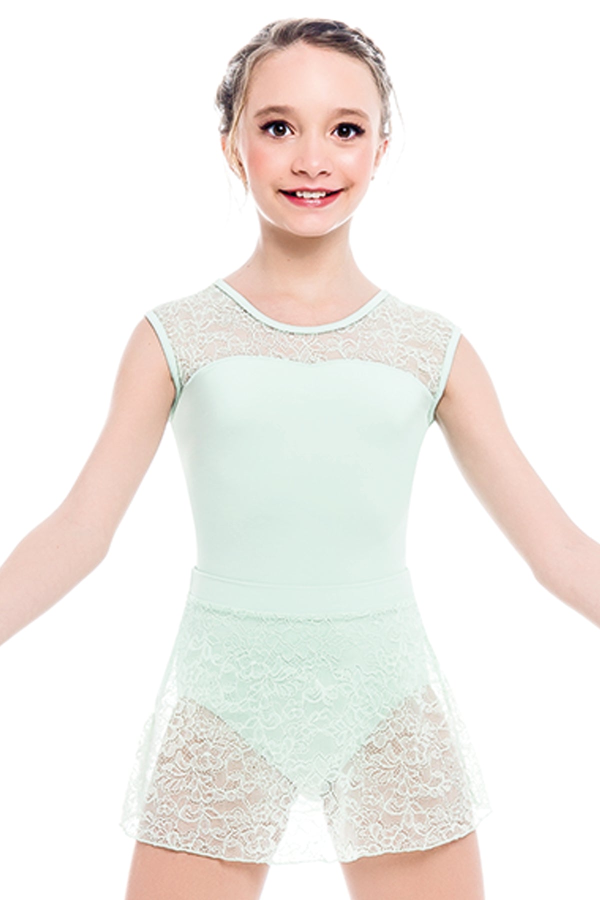Girls Leotard with Lace Cap Sleeves - L1903