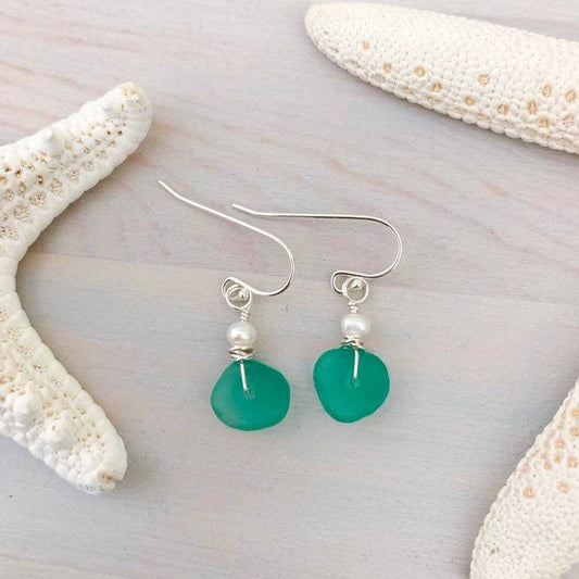 Sea Glass and Pearl Earrings - Assorted Colors