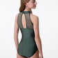 Girls High Neck Leotard with Embroidered Mesh - 2220C