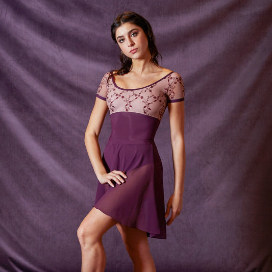 Embroidered Mesh Cap Sleeve Leotard - Iside Vinaccia