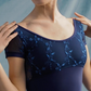 Embroidered Mesh Cap Sleeve Leotard - Iside Blu Notte