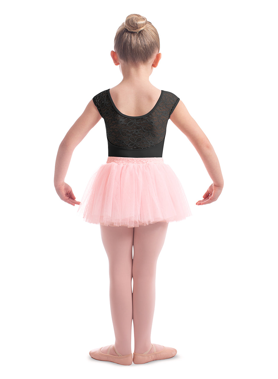 Girls Cap Sleeve Leotard with Lace Trim - M1584C