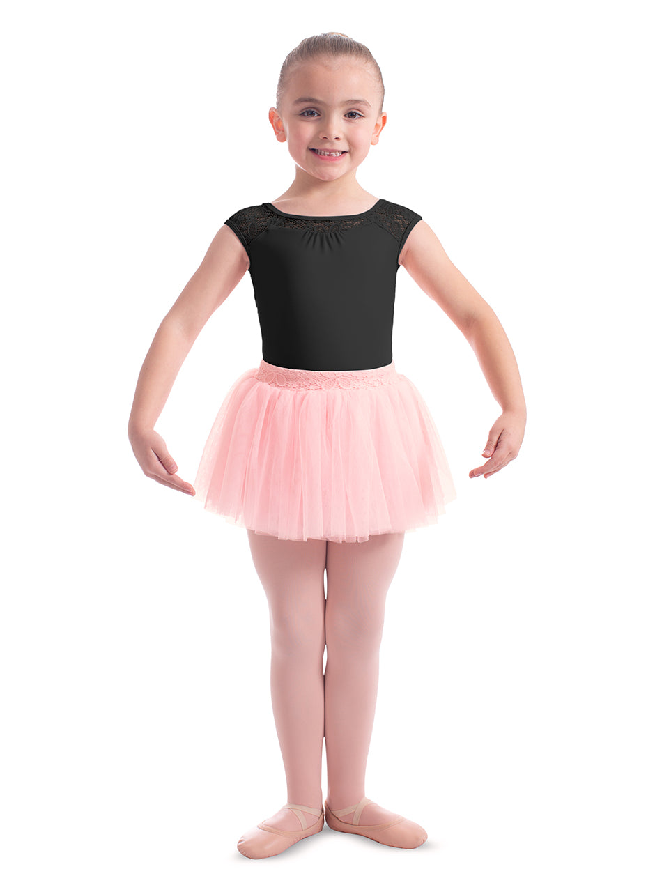 Girls Cap Sleeve Leotard with Lace Trim - M1584C