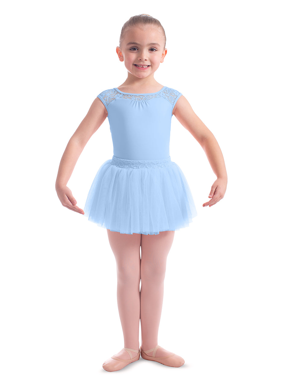 Girls Cap Sleeve Leotard with Lace Trim - M1584C