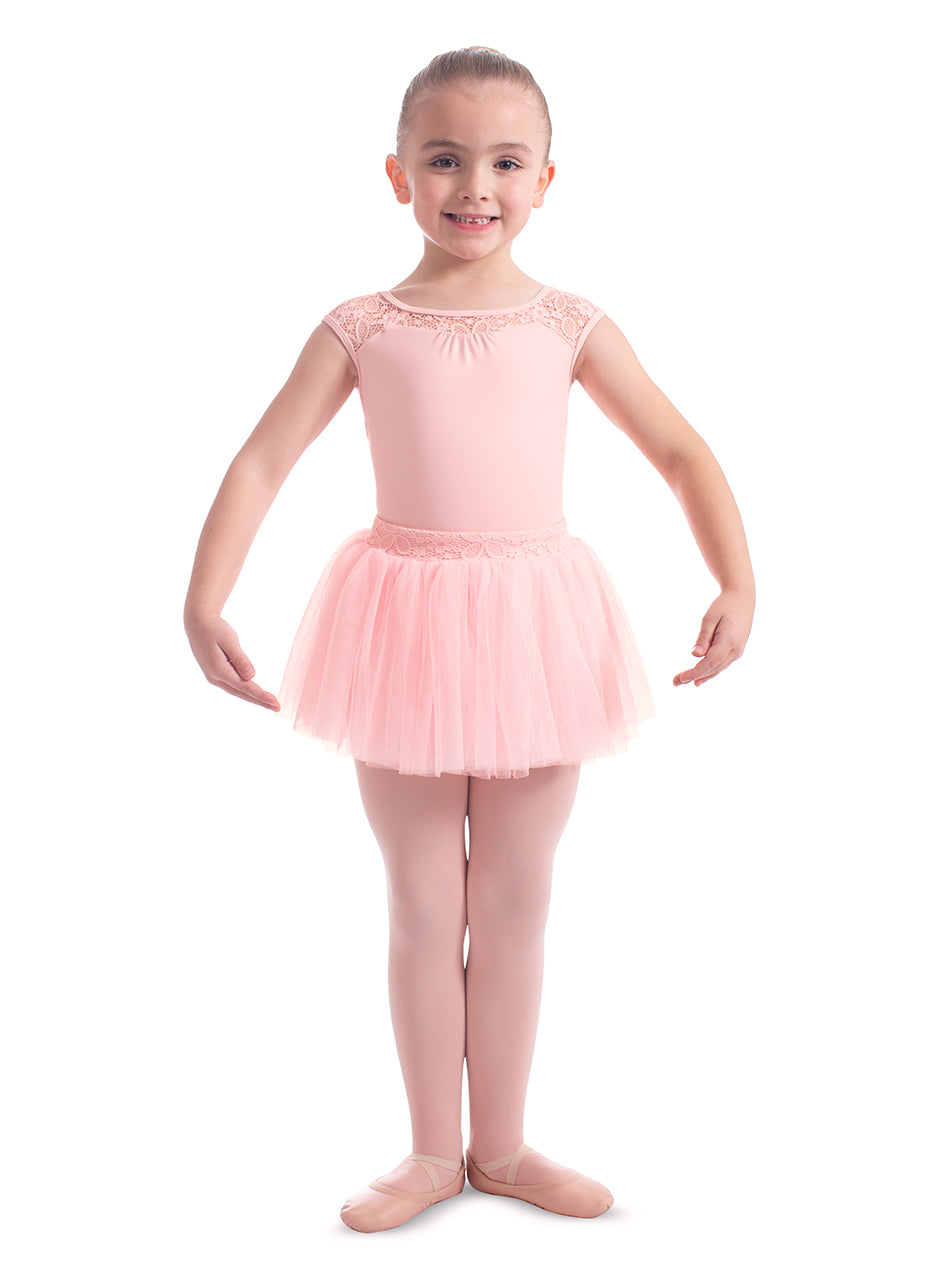 Girls Cap Sleeve Leotard with Lace Trim - M1584C