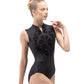 Simone Zip-Front Leotard with Velvet Embossing