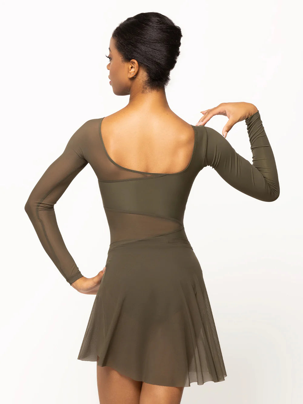 Short High Low Skirt in Olive Mesh