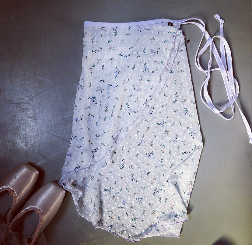 Long Wrap Skirt - White Floral Print