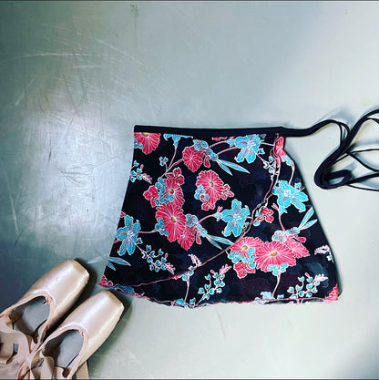 Wrap Skirt - Red and Blue Botanical - WS247