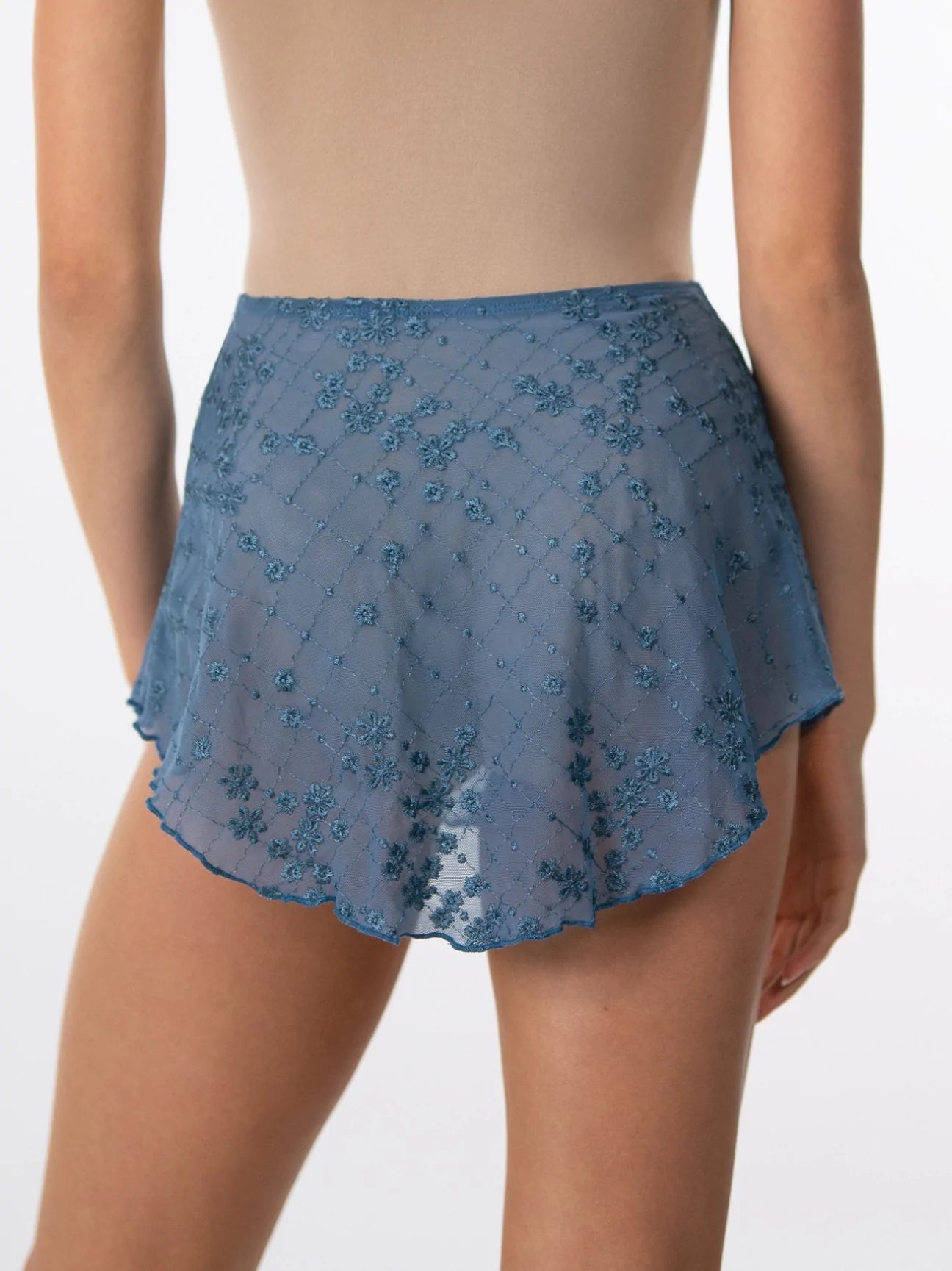 Embroidered Mesh High Low Skirt 1009A