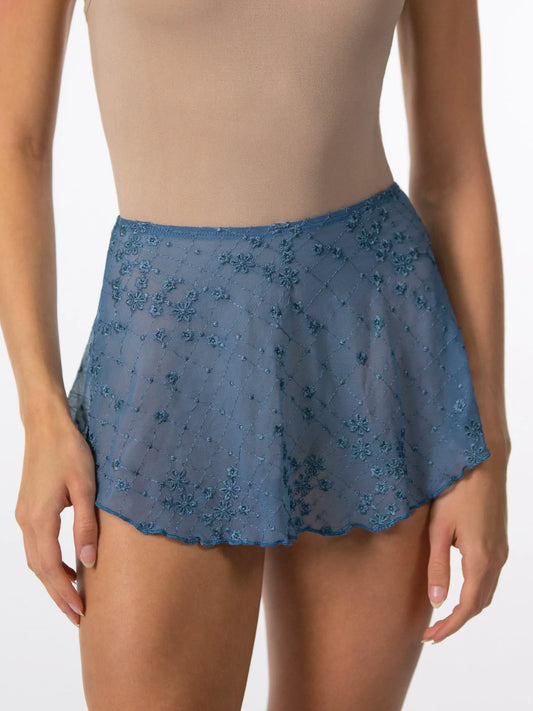 Embroidered Mesh High Low Skirt - 1009A